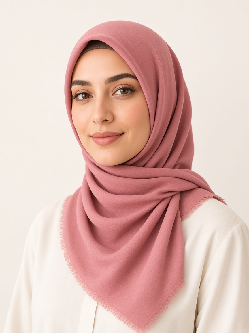 امرأة تلبس الحجاب التركي باللون الوردي