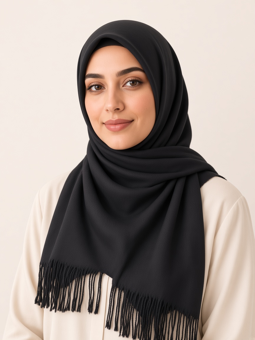 امرأة تلبس شال الشتاء الأسود